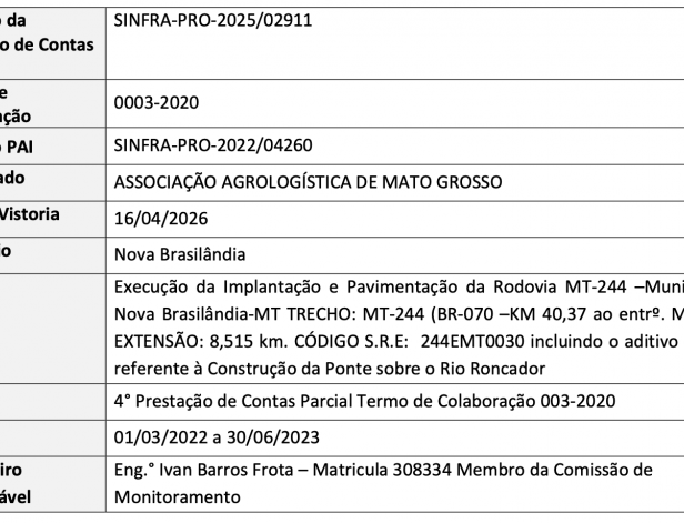 RELATÓRIO TÉCNICO - PRESTAÇÃO DE CONTAS PARCIAL - 4° PRESTAÇÃO DE CONTAS PARCIAL